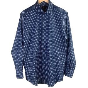 Circle Of Gentlemen Blue White Polka Dot Long Sleeve Button Shirt 42 X 16 1/2